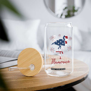 Flamingo 4Th Of July Patriotic USA Independence Flamerica Glass Can