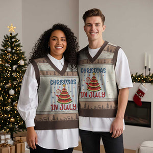 Funny Santa Christmas in July V-Neck Knit Sweater Vest Melon Christmas Tree Summer TS14 Mocha Mousse Print Your Wear