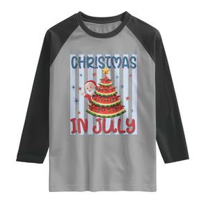 Funny Santa Christmas in July Raglan Shirt Melon Christmas Tree Summer