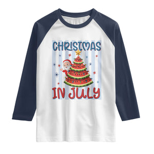 Funny Santa Christmas in July Raglan Shirt Melon Christmas Tree Summer