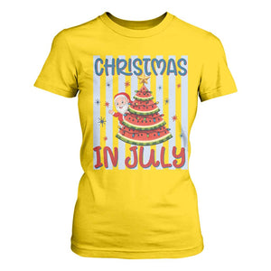 Funny Santa Christmas in July T Shirt For Women Melon Christmas Tree Summer