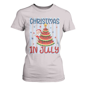 Funny Santa Christmas in July T Shirt For Women Melon Christmas Tree Summer