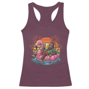 Funny Bigfoot Drinking Beer Christmas in July Racerback Tank Top