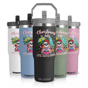 Christmas in July Santa Flip Straw Tumbler Palm Tree Beach Summer Hawaii