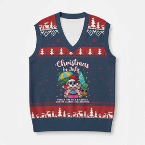 Christmas in July Santa V-Neck Knit Sweater Vest Palm Tree Beach Summer Hawaii