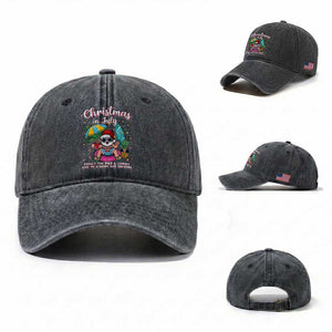 Christmas in July Santa Washed Cotton Baseball Cap Palm Tree Beach Summer Hawaii