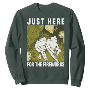 Funny Frog 4th of July Sweatshirt Just Here For The Fireworks TS14 Dark Forest Green Print Your Wear