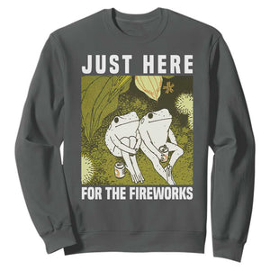 Funny Frog 4th of July Sweatshirt Just Here For The Fireworks TS14 Dark Heather Print Your Wear