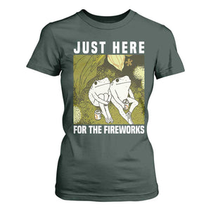 Funny Frog 4th of July T Shirt For Women Just Here For The Fireworks TS14 Dark Forest Green Print Your Wear