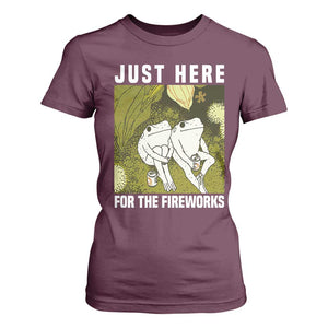 Funny Frog 4th of July T Shirt For Women Just Here For The Fireworks TS14 Maroon Print Your Wear