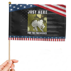 Funny Frog 4th of July Patriotic Handheld Flag Just Here For The Fireworks TS14 Distressed 8.2" × 5.5" Black Blue Print Your Wear