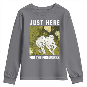 Funny Frog 4th of July Youth Sweatshirt Just Here For The Fireworks TS14 Charcoal Print Your Wear