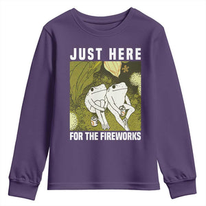 Funny Frog 4th of July Youth Sweatshirt Just Here For The Fireworks TS14 Purple Print Your Wear