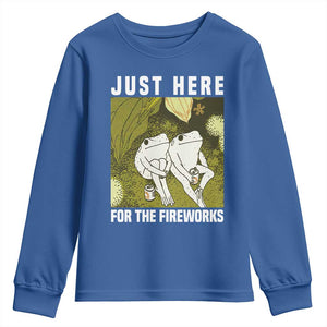 Funny Frog 4th of July Youth Sweatshirt Just Here For The Fireworks TS14 Royal Blue Print Your Wear