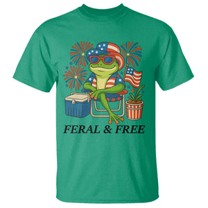 Feral & Free T Shirt Funny 4th of July Patriotic Frog Lovers TS14 Irish Green Print Your Wear