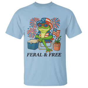 Feral & Free T Shirt Funny 4th of July Patriotic Frog Lovers TS14 Light Blue Print Your Wear