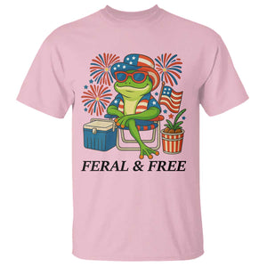 Feral & Free T Shirt Funny 4th of July Patriotic Frog Lovers TS14 Light Pink Print Your Wear