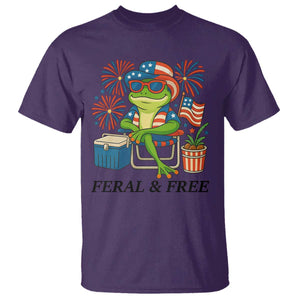 Feral & Free T Shirt Funny 4th of July Patriotic Frog Lovers TS14 Purple Print Your Wear