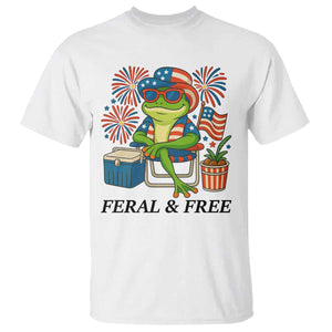 Feral & Free T Shirt Funny 4th of July Patriotic Frog Lovers TS14 White Print Your Wear