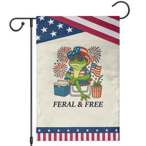 Feral & Free Garden Flag Funny 4th of July Patriotic Frog Lovers TS14 Modern Beige Blue Print Your Wear