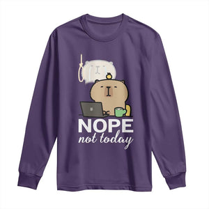 Nope Not Today Long Sleeve Shirt Funny Lazy Capybara Meme TS14 Purple Print Your Wear