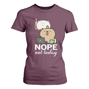 Nope Not Today T Shirt For Women Funny Lazy Capybara Meme TS14 Maroon Print Your Wear