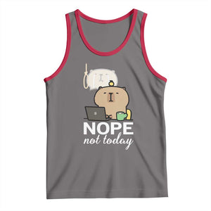 Nope Not Today Tank Top Funny Lazy Capybara Meme TS14 Deep Heather Red Print Your Wear
