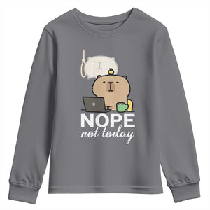 Nope Not Today Youth Sweatshirt Funny Lazy Capybara Meme TS14 Charcoal Print Your Wear