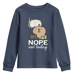 Nope Not Today Youth Sweatshirt Funny Lazy Capybara Meme TS14 Navy Print Your Wear