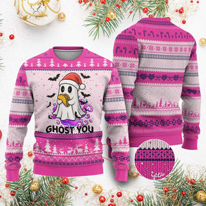 Funny Ghost Halloween Xmas Ugly Christmas Sweater Ghost You TS14 Hot Pink Print Your Wear