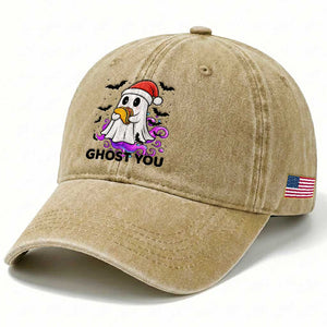 Funny Ghost Halloween Christmas Washed Cotton Baseball Cap Ghost You TS14 Print Your Wear