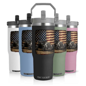1932 American Classic Hotrod US Flag 4th of July Flip Straw Tumbler