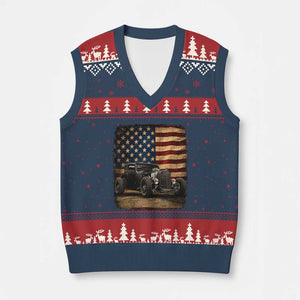 1932 American Classic Hotrod US Flag 4th of July V-Neck Knit Sweater Vest