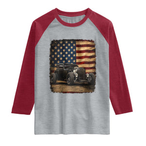 1932 American Classic Hotrod US Flag 4th of July Raglan Shirt