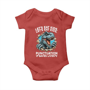 Funny Grammar Dino Baby Onesie Let Us Eat Kids Punctuation Saves Lives TS14 Red Print Your Wear