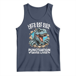 Funny Grammar Dino Tank Top Let Us Eat Kids Punctuation Saves Lives TS14 Navy Print Your Wear