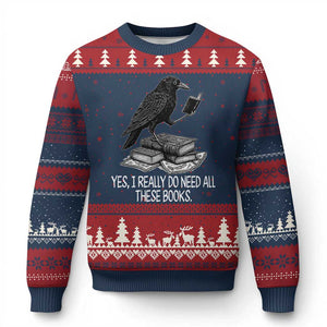 Yes I Realy Do Need All These Books Ugly Christmas Sweater Raven Book Lover TS14 Navy Red Print Your Wear