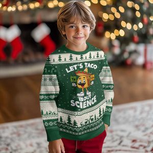 Funny Science Taco Pun Ugly Christmas Sweater Let Is Taco Bout Science TS14 Forest Green Beige Print Your Wear