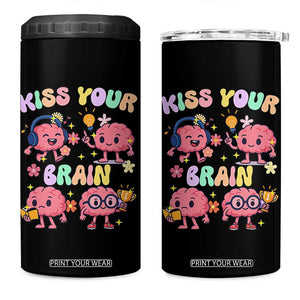 Kiss Your Brain 4 in 1 Can Cooler Tumbler Funny Teacher TS14 One Size: 16 oz Black Print Your Wear