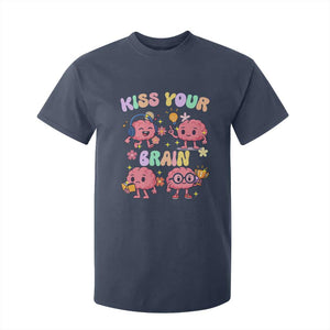 Kiss Your Brain T Shirt For Kid Funny Teacher TS14 Navy Print Your Wear
