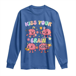 Kiss Your Brain Long Sleeve Shirt Funny Teacher TS14 Royal Blue Print Your Wear