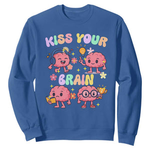 Kiss Your Brain Sweatshirt Funny Teacher TS14 Royal Blue Print Your Wear