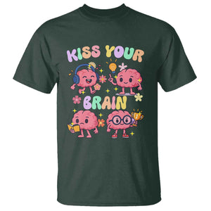 Kiss Your Brain T Shirt Funny Teacher TS14 Dark Forest Green Print Your Wear