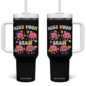 Kiss Your Brain Tumbler With Handle Funny Teacher TS14 One Size: 40 oz Black Print Your Wear
