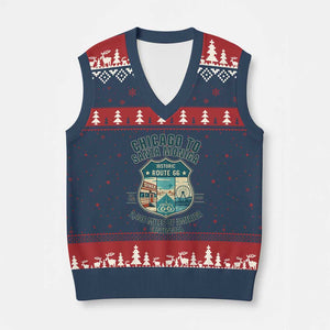 Route Highway 66 Chicago Santa Monica Vintage America Road Trip V-Neck Knit Sweater Vest TS14 Navy Red Print Your Wear