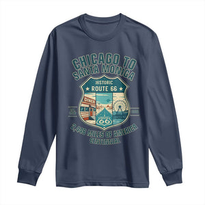 Route Highway 66 Chicago Santa Monica Vintage America Road Trip Long Sleeve Shirt TS14 Navy Print Your Wear