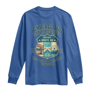 Route Highway 66 Chicago Santa Monica Vintage America Road Trip Long Sleeve Shirt TS14 Royal Blue Print Your Wear