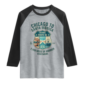 Route Highway 66 Chicago Santa Monica Vintage America Road Trip Raglan Shirt TS14 Heather Gray Black Print Your Wear