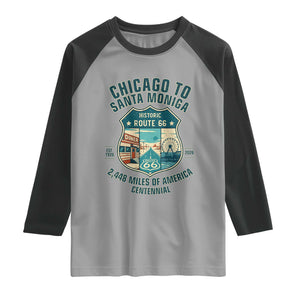 Route Highway 66 Chicago Santa Monica Vintage America Road Trip Raglan Shirt TS14 Sport Gray Black Print Your Wear