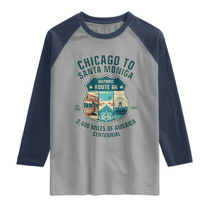 Route Highway 66 Chicago Santa Monica Vintage America Road Trip Raglan Shirt TS14 Sport Gray Navy Print Your Wear